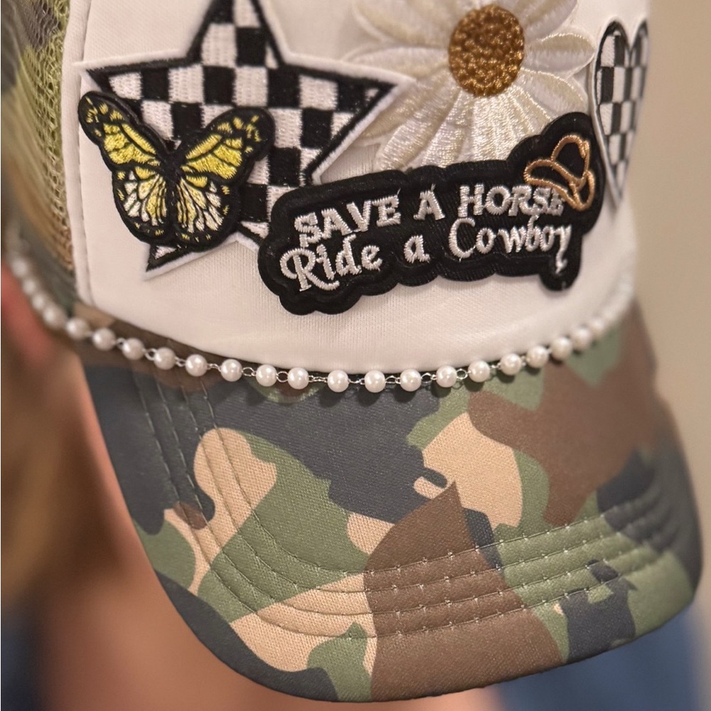 Camo Trucker Hat “Save a horse. Ride a Cowboy”
